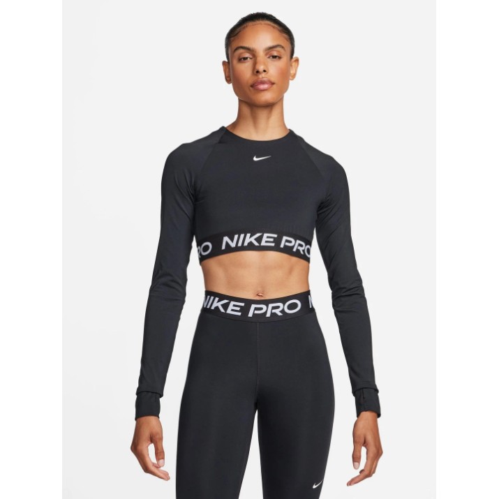 Топ Nike Pro Dri-Fit Cropped Long-Sleeve Top Black/White, s.S