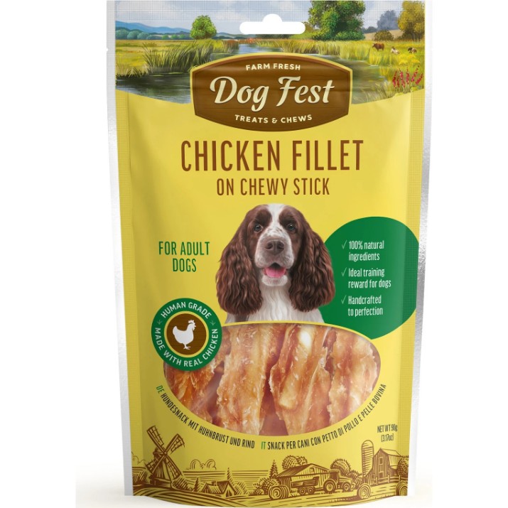 Snackuri pentru câini Dog Fest Chicken fillet on Chewy Stick 500g