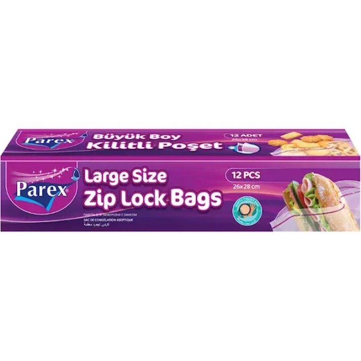 Pungi alimentare Parex Zip Lock Large 12pcs