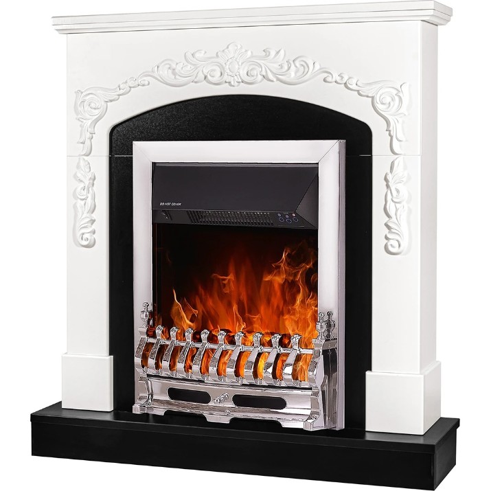 Șemineu electric Art Flame Casanova & Galileo Silver White