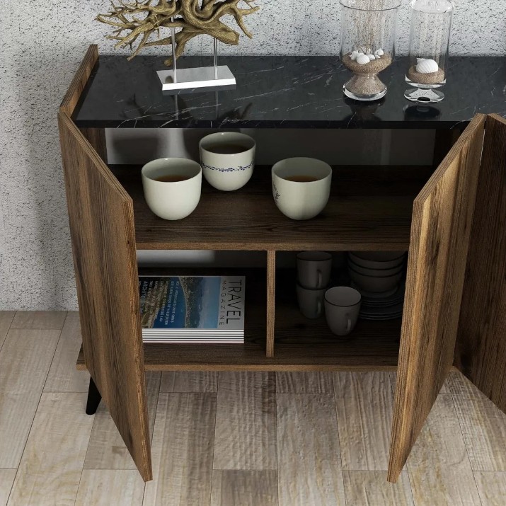 Dulăpior Trendy Elegante 1604 Walnut/Black Marble 180x81x45cm GTR006305