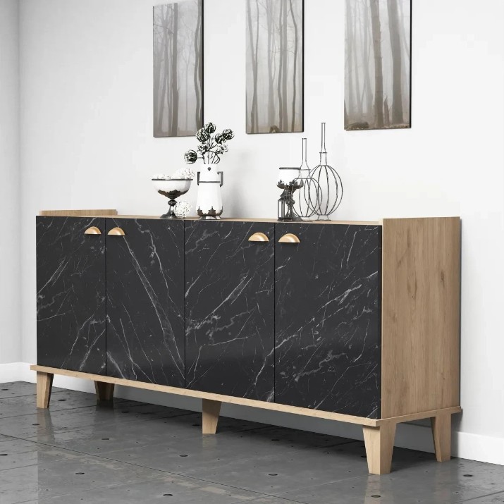 Dulăpior Trendy Sumer H3030 Oak/Black Marble 180x77.8x41cm GTR001129