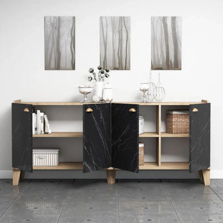 Dulăpior Trendy Sumer H3030 Oak/Black Marble 180x77.8x41cm GTR001129
