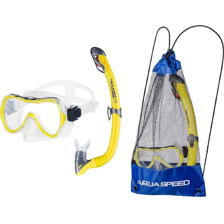 Masca si tub pentru înot Aqua Speed Enzo + Samos 18 Mesh Bag Yellow