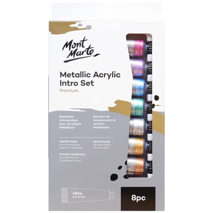 Vopsele de artă Mont Marte Metallic PMMT8181 8pcs x 18ml