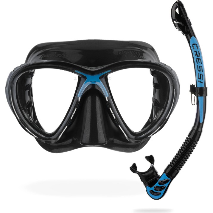 Masca si tub pentru înot Cressi Big Eyes Evolution + Alpha Ud Combo Black/Blue (WDS337520)