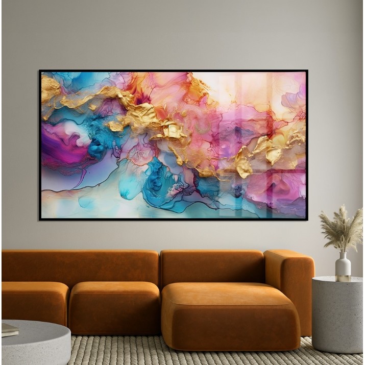 Pictură ArtShop Abstract Pink With Blue & Gold 80x40cm (PA310-M)