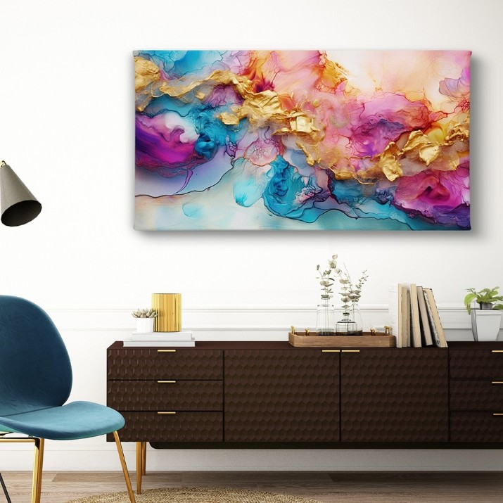 Pictură ArtShop Abstract Pink With Blue & Gold 90x45cm (PA310-P-L)