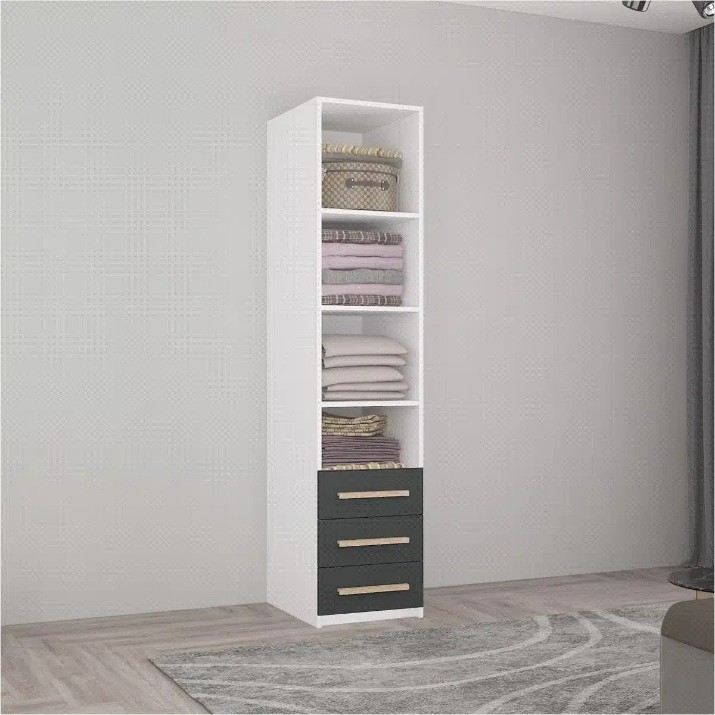 Шкаф Mobildor-Lux Smart-Home 0.50x0.56x2.0H m cu polițe și sertare Alb/Anthracite