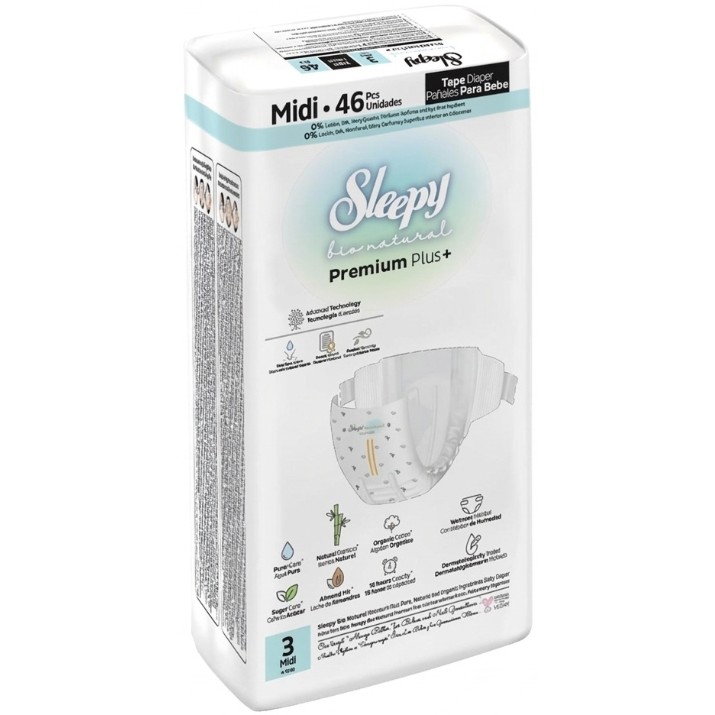 Подгузники Sleepy Bio Natural Premium Plus + Midi 3/46pcs