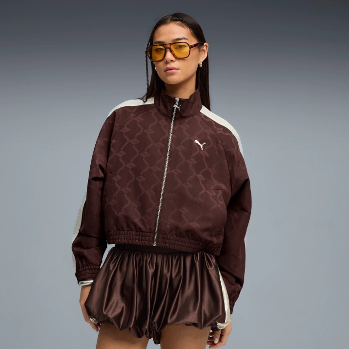 Jachetă damă Puma T7 Jacquard Woven Chocolate Brown, s.M