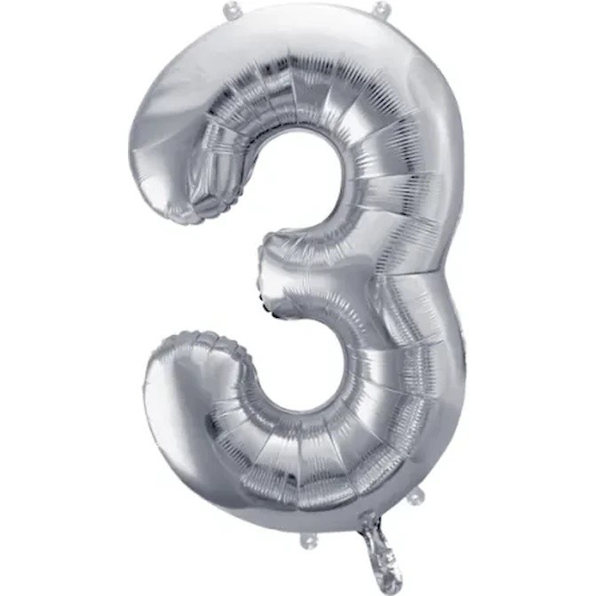 Воздушный шар PartyDeco Number 3 86cm Silver (FB1M-3-018)