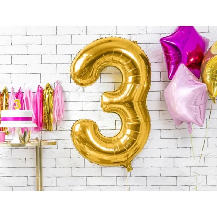 Воздушный шар PartyDeco Number 3 Gold 86cm (FB1M-3-019)