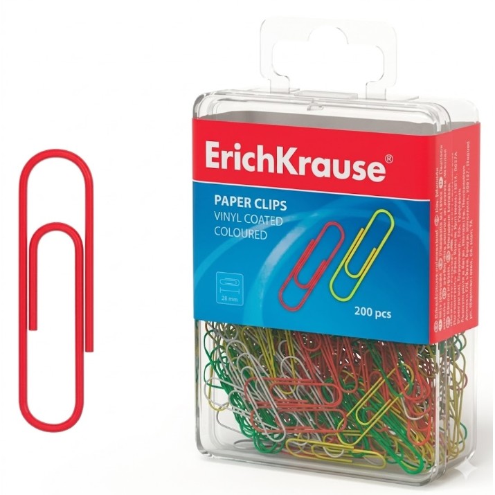Скрепки для бумаги Erich Krause 200штX28mm Color (53472)