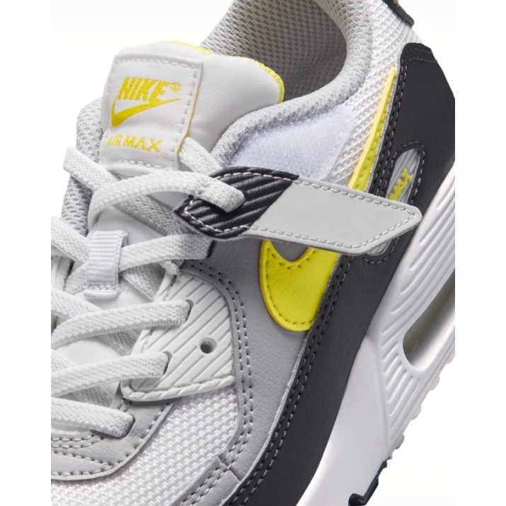 Adidași pentru copii Nike Air Max 90 EasyOn Off White/Dark Smoke Grey/Light Smoke Grey/Sonic Yellow, s.31.5