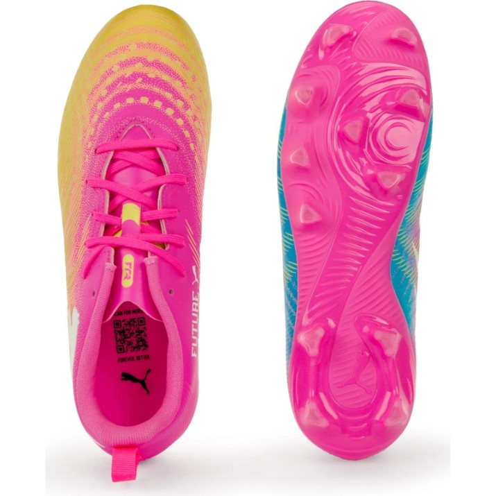 Ghete pentru fotbal Puma Future 9 Play Fg/Ag Jr Poison Pink/Sun Stream/Bright Aqua/Puma White, s.35.5