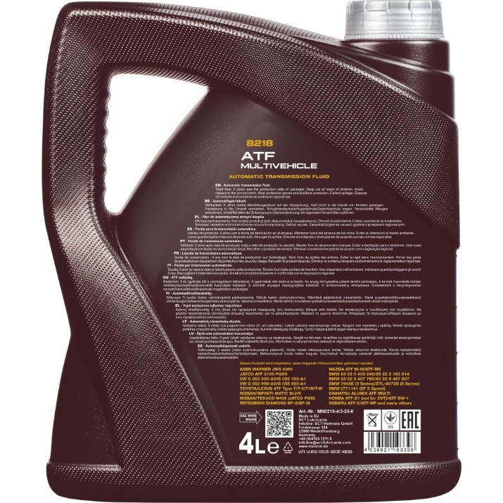 Трансмиссионное масло Mannol ATF Multivehickle JWS 3309 8218 4L