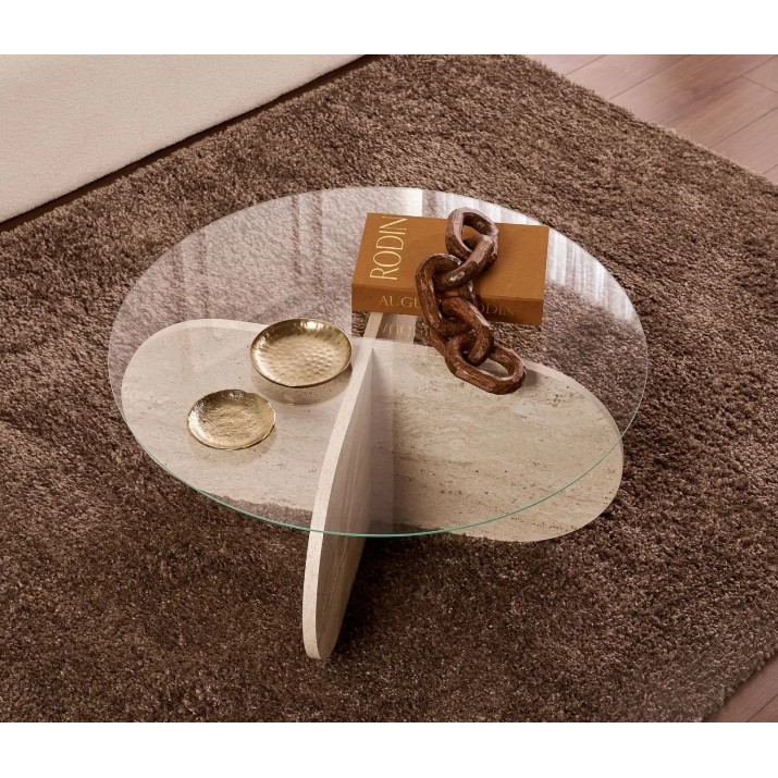 Măsuţă cafea Trendy Aeris Travertine/Transparent 75x35x75cm (GTR008176)