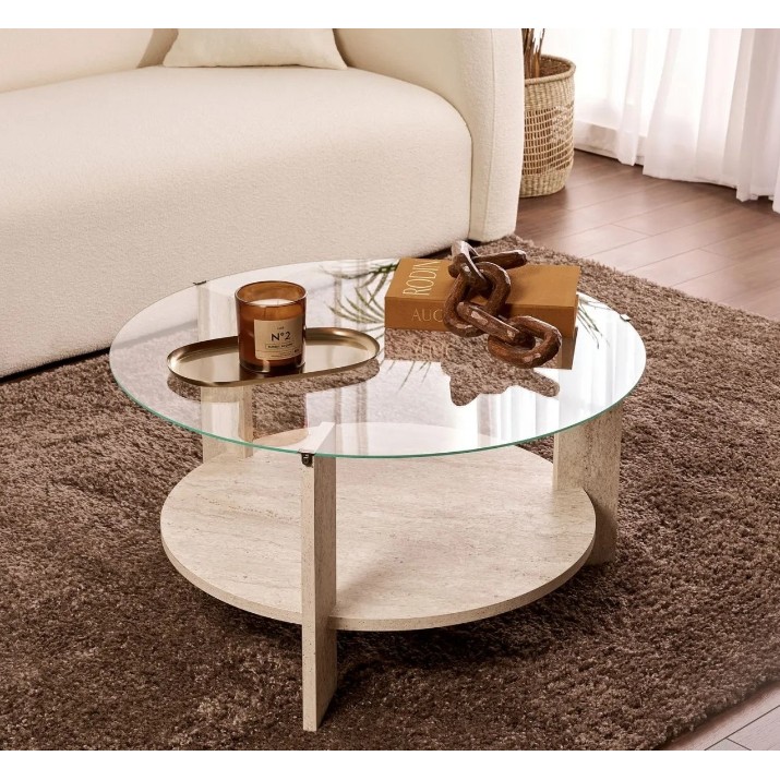 Măsuţă cafea Trendy Clara Travertine/Transparent 75x40x75cm (GTR008182)