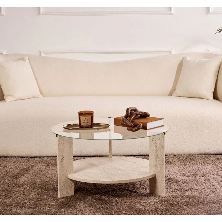 Măsuţă cafea Trendy Clara Travertine/Transparent 75x40x75cm (GTR008182)