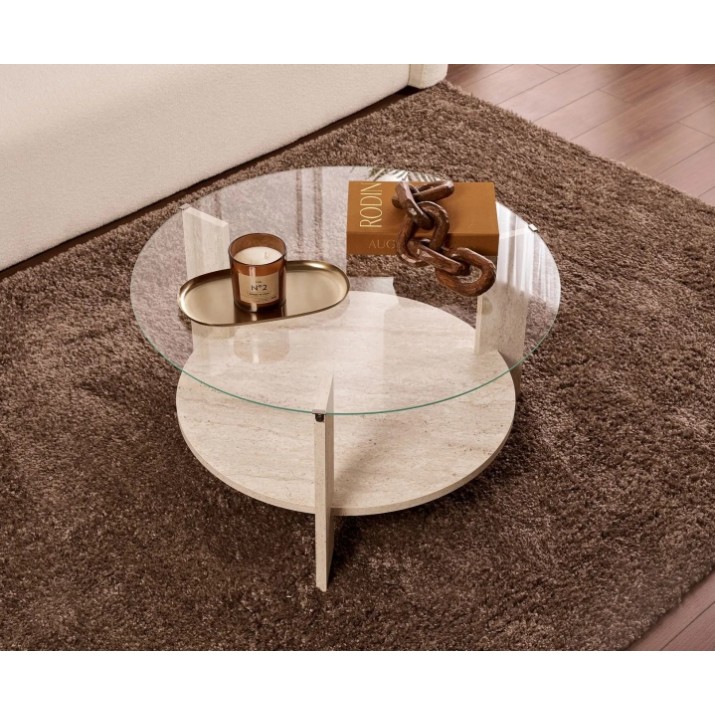 Măsuţă cafea Trendy Clara Travertine/Transparent 75x40x75cm (GTR008182)