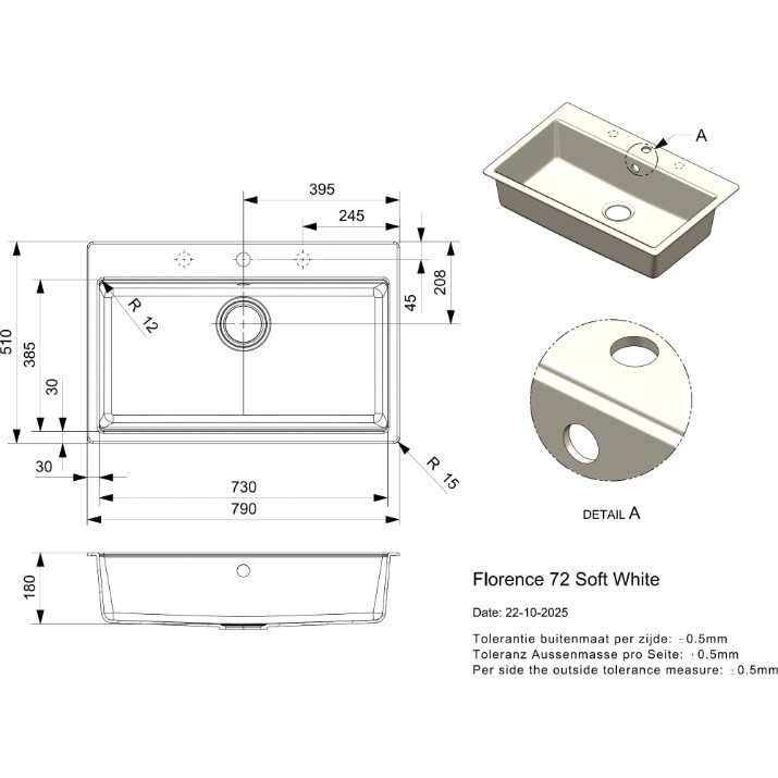 Chiuvetă de bucătărie Reginox Florence 72 Soft White