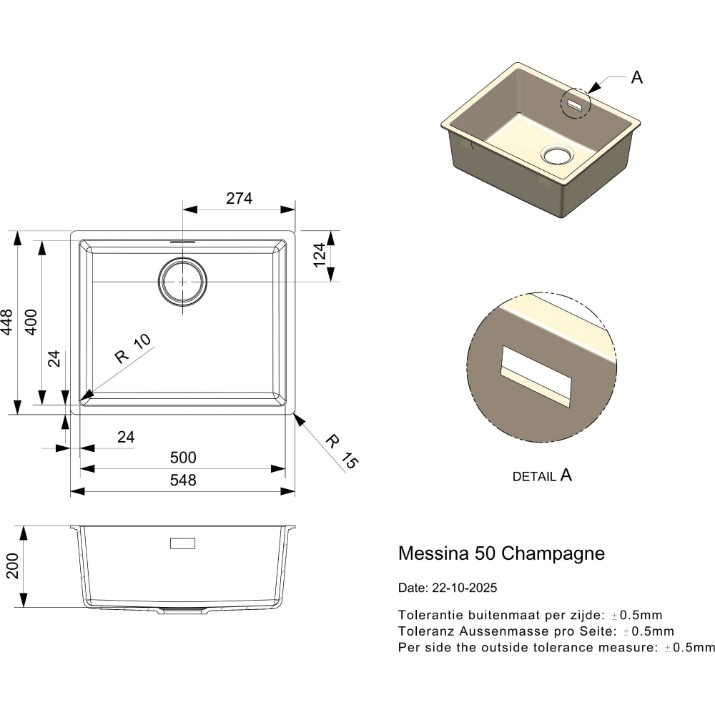 Кухонная мойка Reginox Messina 50 Champagne