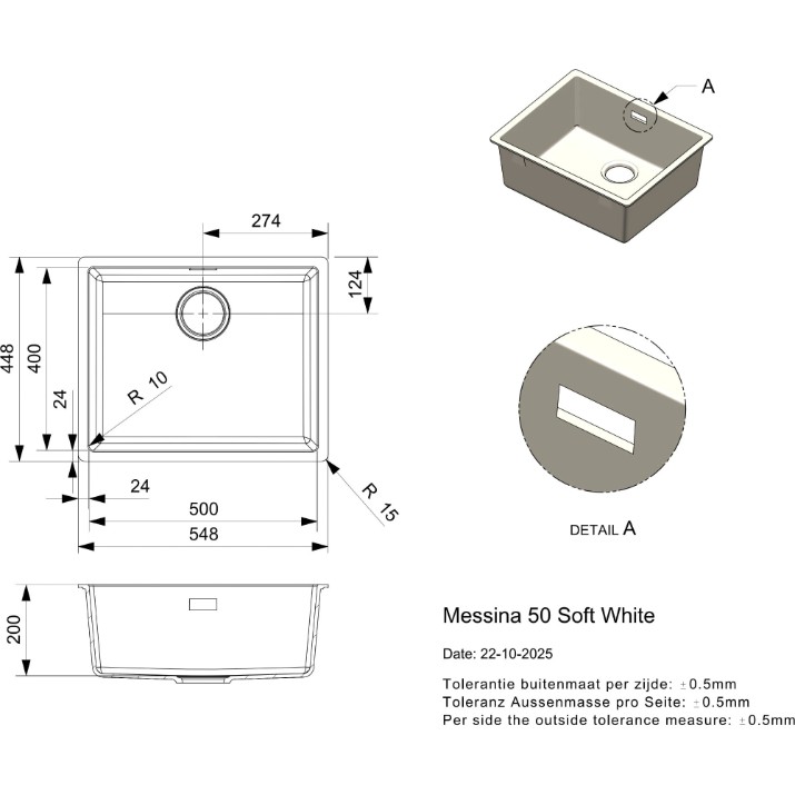 Chiuvetă de bucătărie Reginox Messina 50 Soft White