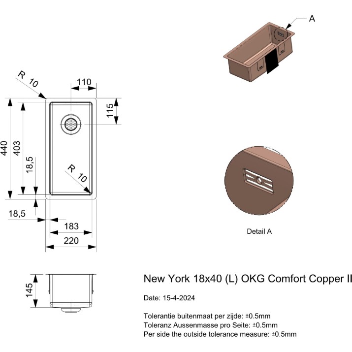 Кухонная мойка Reginox New York 18x40 Copper II