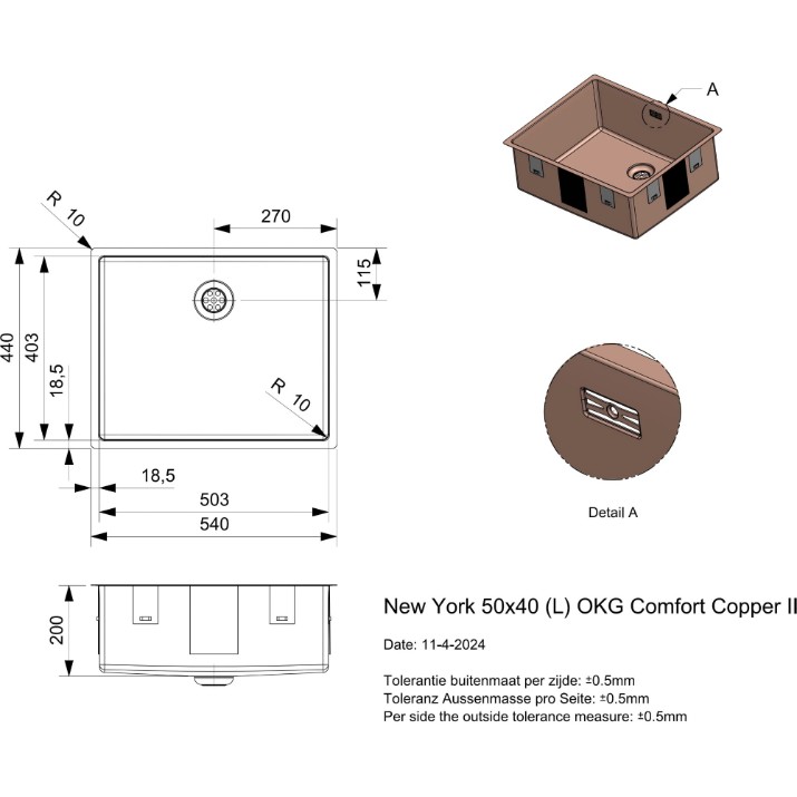 Chiuvetă de bucătărie Reginox New York 50x40 Copper II