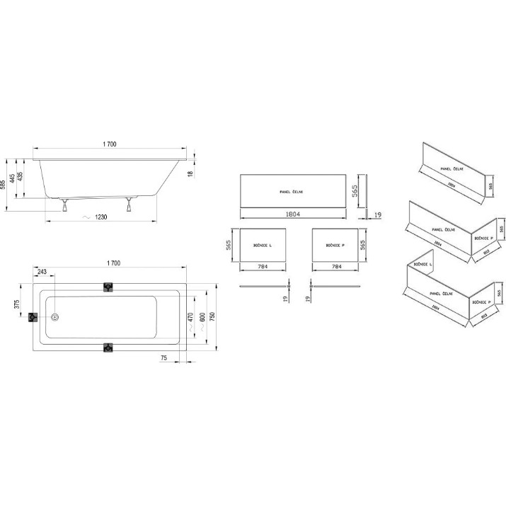 Cadă de baie Ravak 10" Slim 170x75 (CA71300000)
