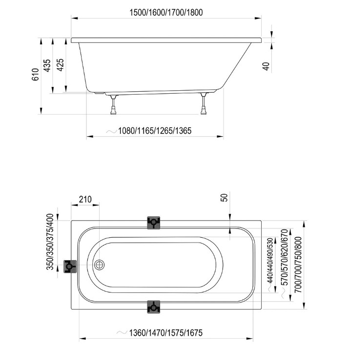 Cadă de baie Ravak Chrome 170x75 (C741000000)
