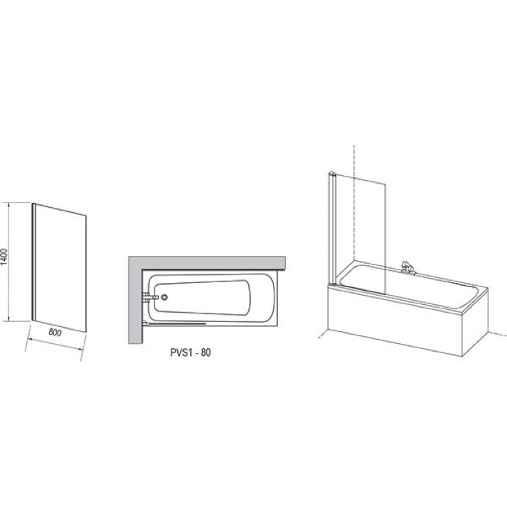 Paravan pentru cada Ravak PVS1-80 (79840C00Z1)
