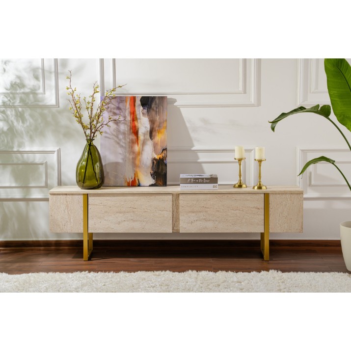 Comodă TV Hanah Home Serenity Travertine Gold