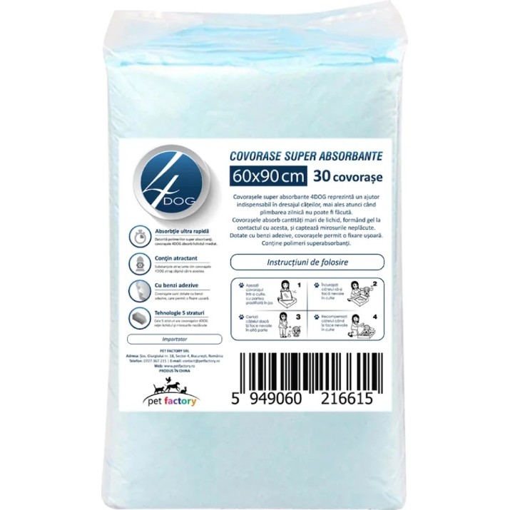 Covorașe absorbante pentru câini și pisici 4Dog Maxi 60x90cm 30pcs