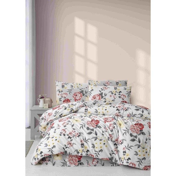Lenjerie de pat Cottony Poplin Bujori pe gry/Rosu 2E (40478-6/2003815)