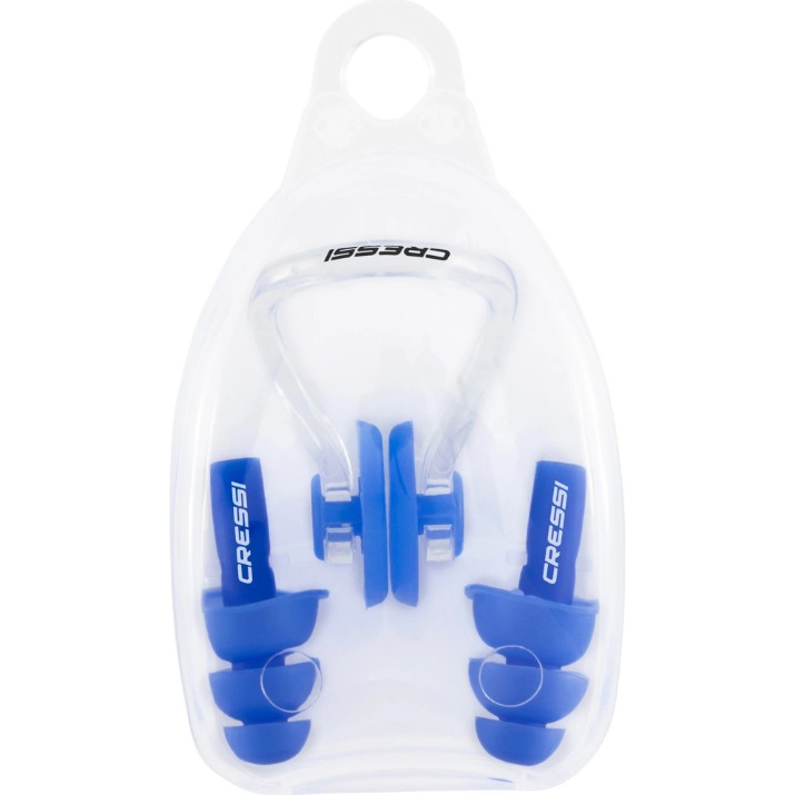 Dopuri de urechi pentru înot Cressi Aqua Kit Ear Plugs + Nose Clip Blue