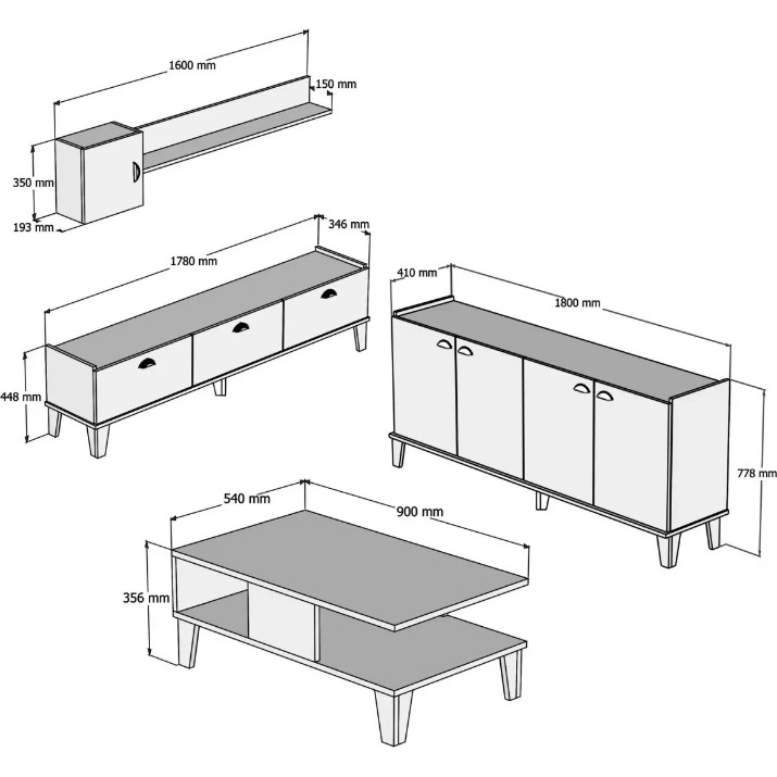 Set de mobilier pentru living Trendy Sumer 2  Oak Marble 178x45x35cm