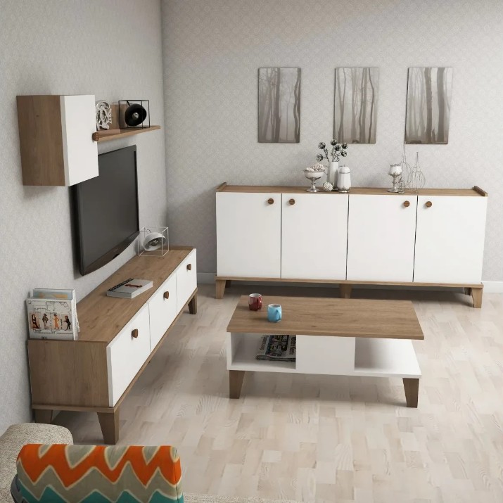 Set de mobilier pentru living Trendy Sumer 3 White Oak 178x45x35cm