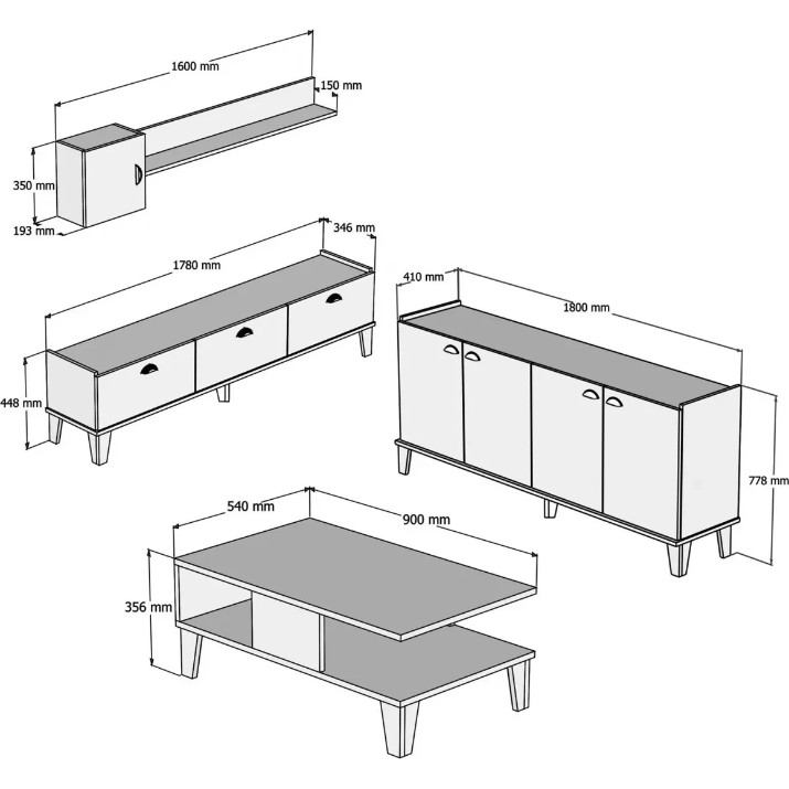 Set de mobilier pentru living Trendy Sumer 3 White Oak 178x45x35cm