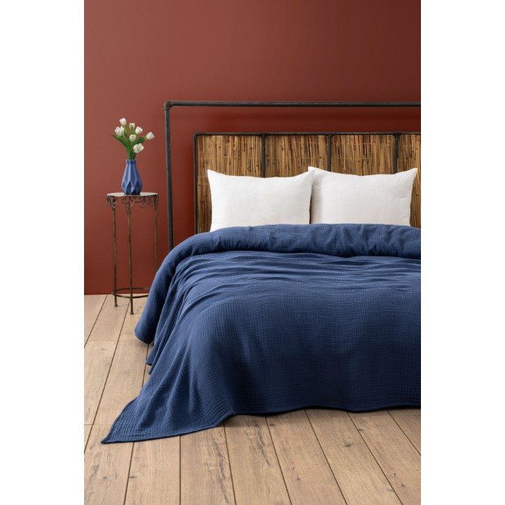 Cuvertura L'Essentiel Muslin Navy Blue 220x250cm