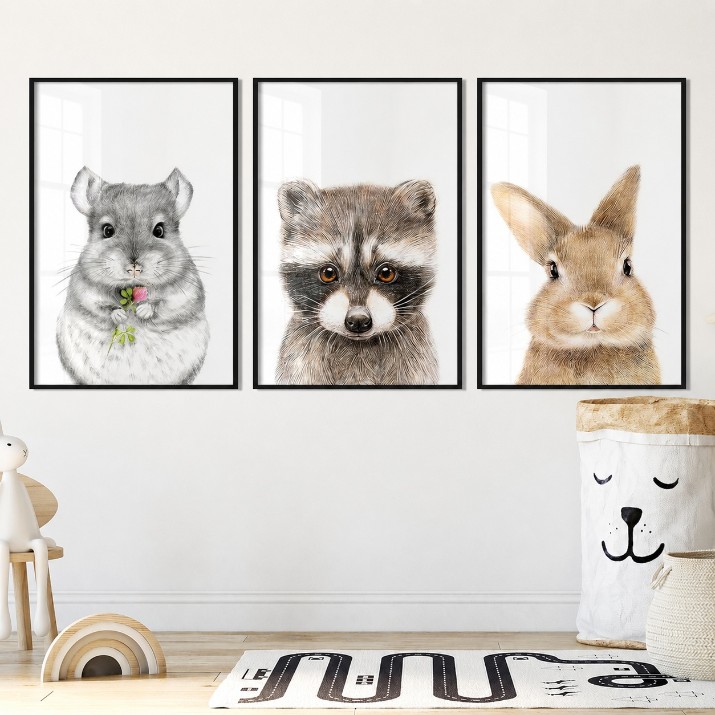 Pictură ArtShop Cute Animals Triptych 60x90cm (SET547-LL-L)