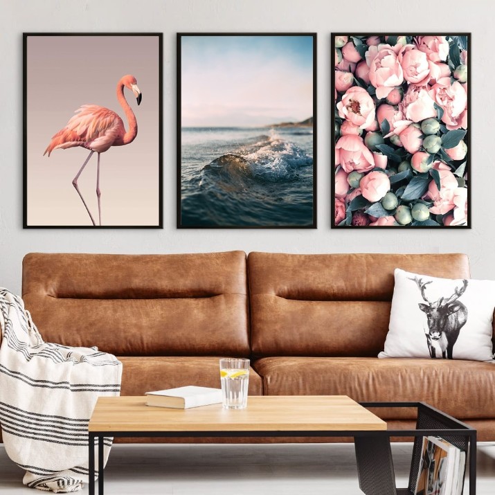 Pictură ArtShop Flamingos, Sea and Flowers Triptych 60x90cm (SET246-LL-L)