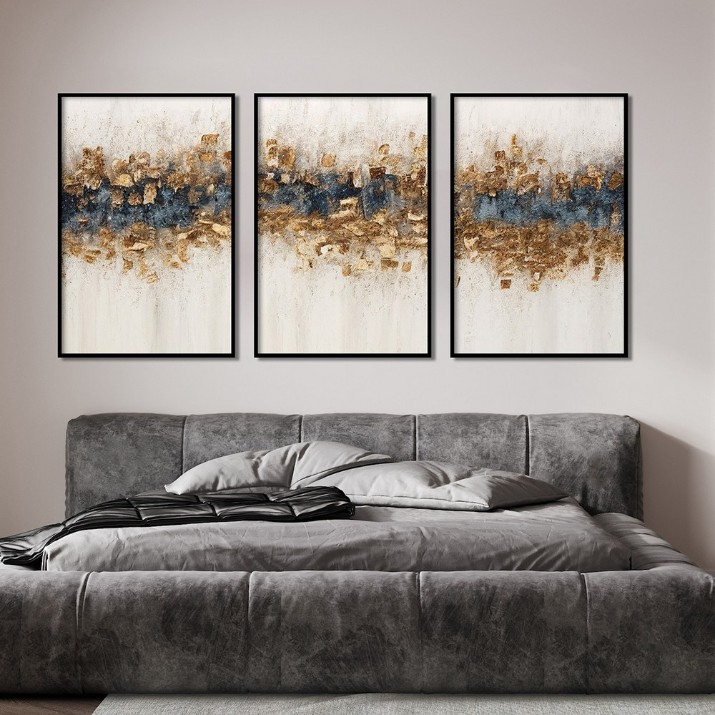 Pictură ArtShop Gold and Blue Abstraction Triptych 40x60cm (SET494-M-PL)