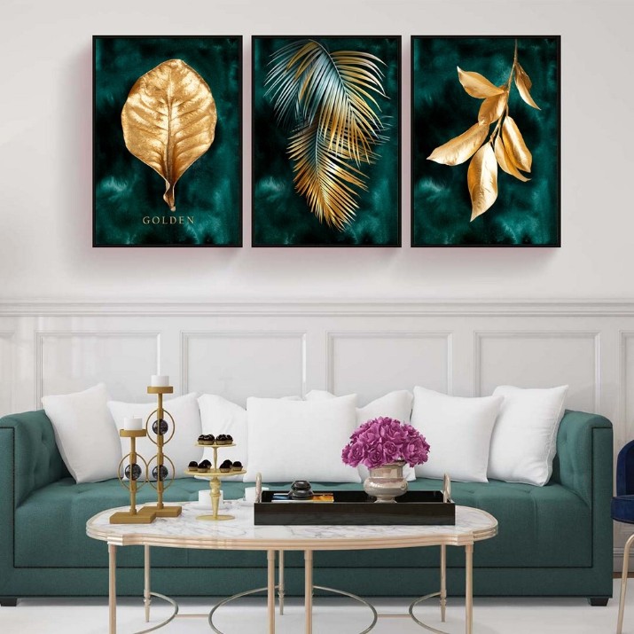 Картина ArtShop Golden Leaves on Green Background Triptych 30x45cm (SET188-L)