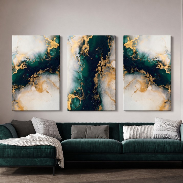 Pictură ArtShop Green & Gold Abstract Marble Triptych 60x90cm (SET466-XL-L)
