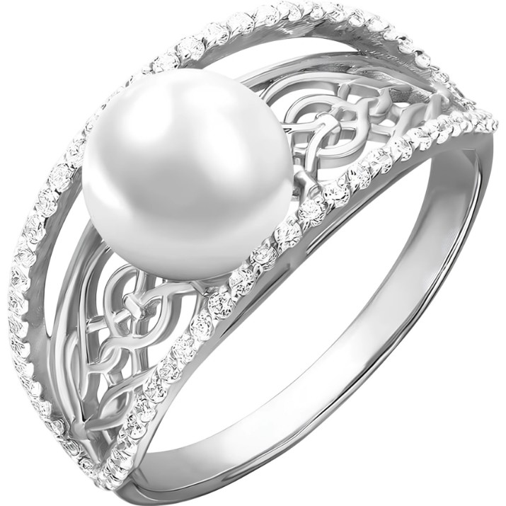 Inel din aur alb cu perla si zirconiu Platina 01-3637-00-302-1120-31 3,3g s.17,5