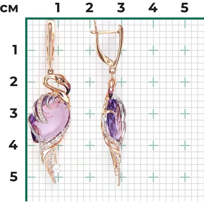 Серьги из красного золота с аметистом и бесцветным топазом Platina 02-4367-00-225-1110-46 7,56g