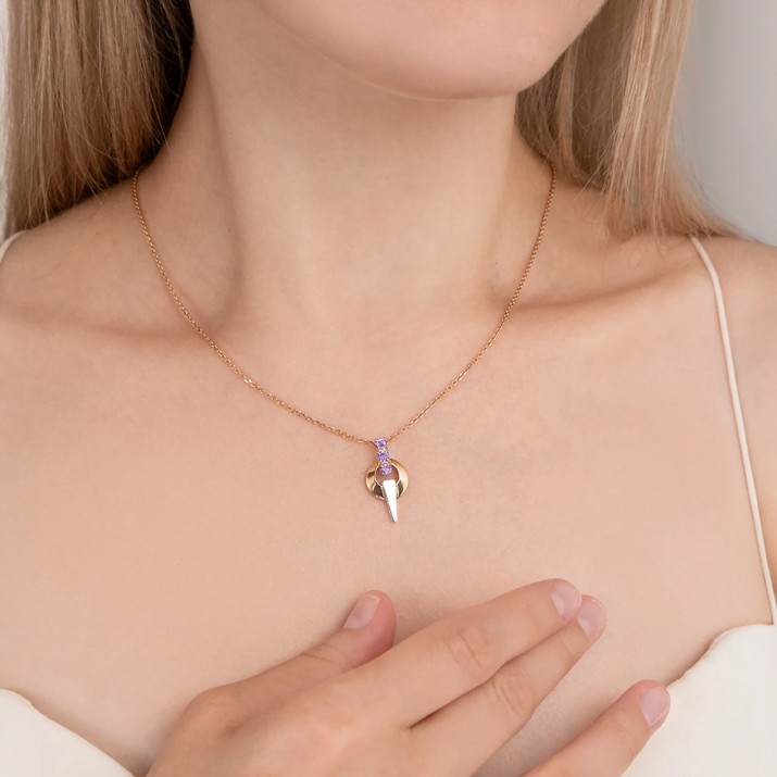 Подвеска из комбинированного золота с аметистом Platina 03-3575-00-203-1111 1,35g
