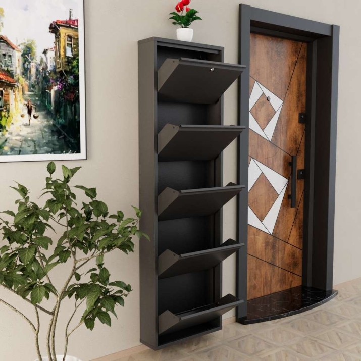 Rafturi pentru pantofi Hanah Home Locking 5 Piece Metal Anthracite